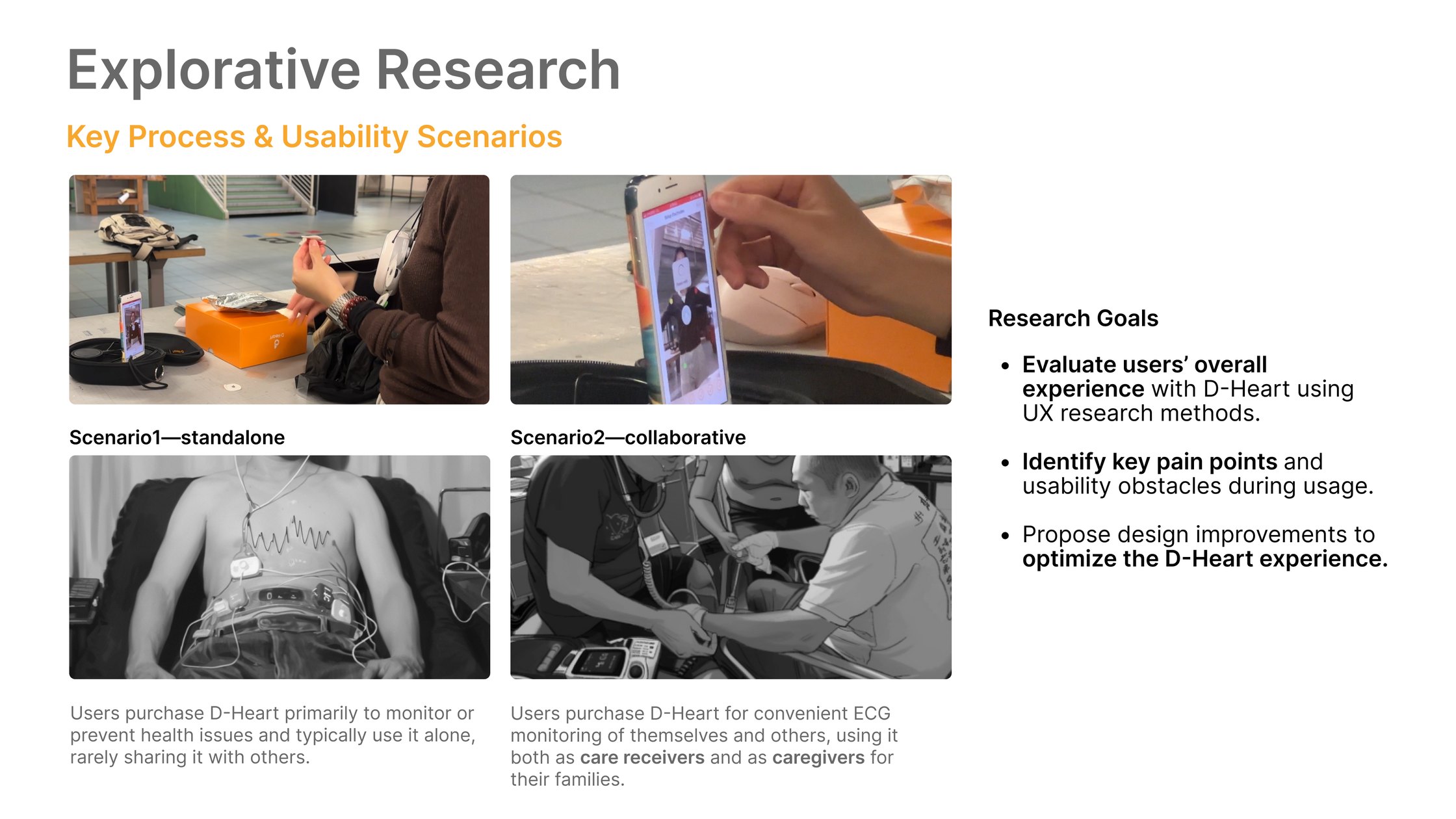 Explorative research board: standalone and collaborative usage scenarios, with the research goals