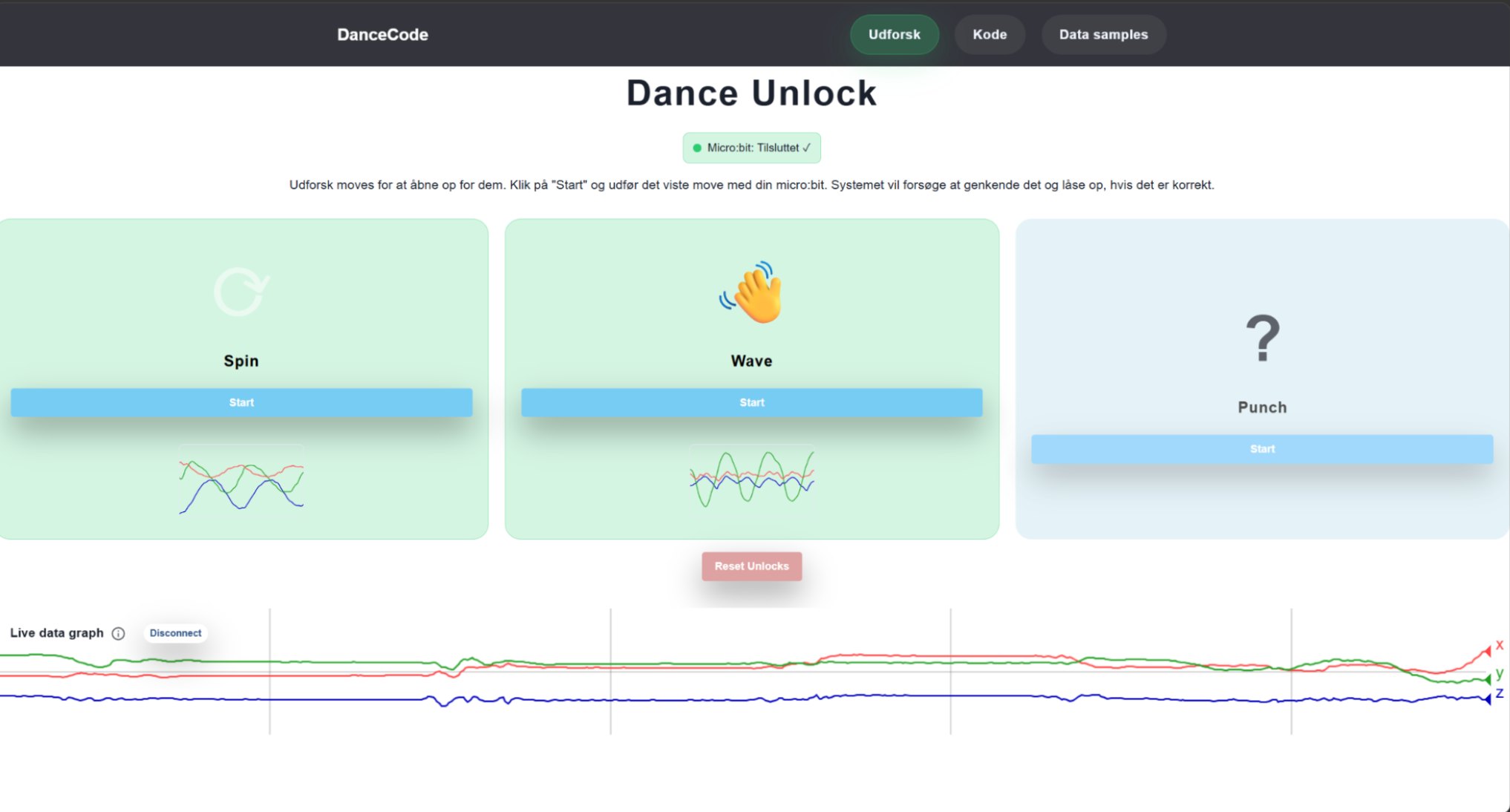 DanceCode, the abandoned first concept: children unlocked dance moves the system recognised. Team prototype, shown here as process documentation.